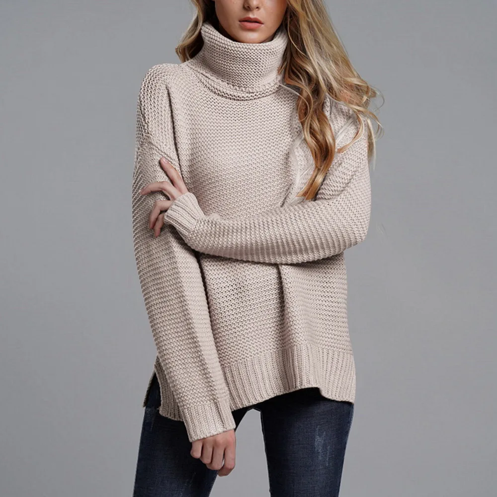 Женская мода осень и зима сплошной цвет трикотажные свитера Женские однотонные