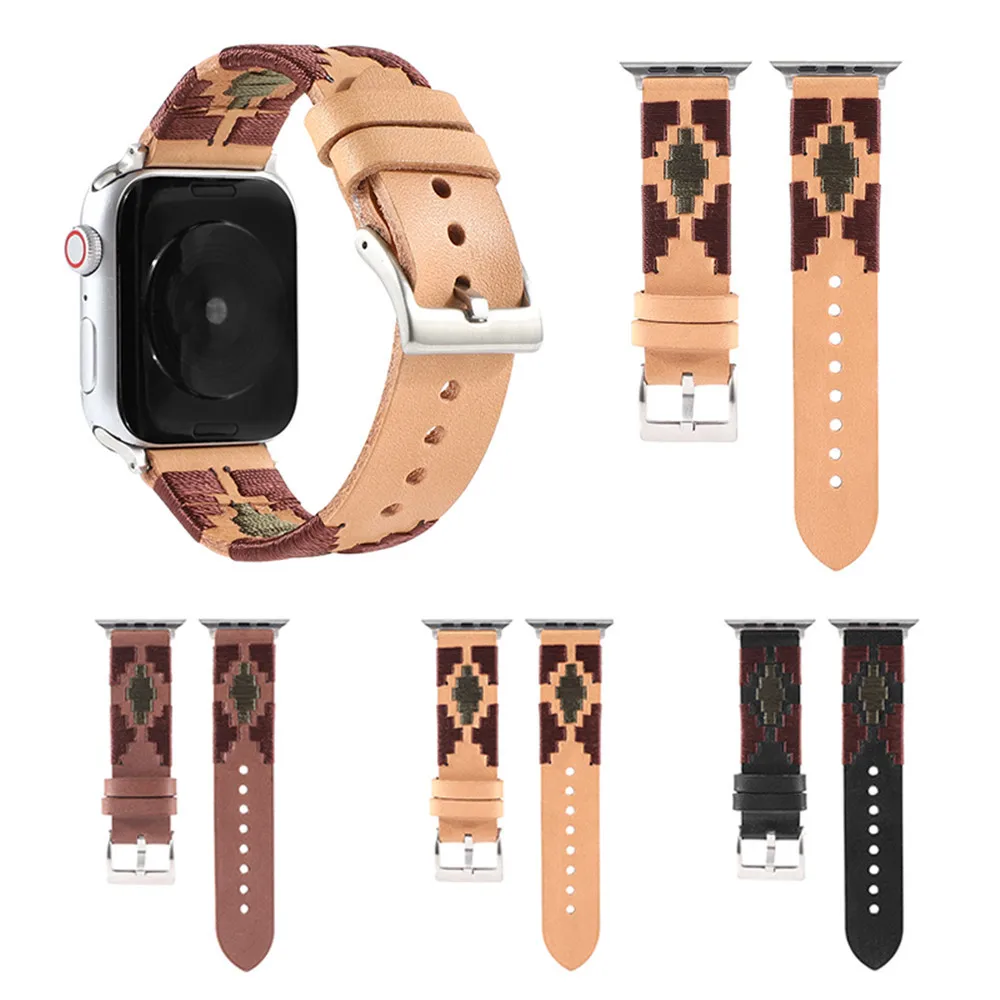 

Ремешок плетеный кожаный для Apple Watch 6 Band SE 5 3 40 мм 44 мм, мягкий браслет для iWatch Series 6 4 3 38 мм 42 мм