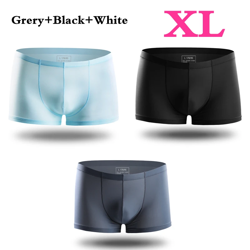 Black Blue Grey XL 3 шт., Xiaomi mijia, летние, ультра-тонкие, мужские трусы, шелк льда, бесшовные, мужские боксеры, одноцветные, полупрозрачные, дышащие трусы - Color: Black Blue Grey XL