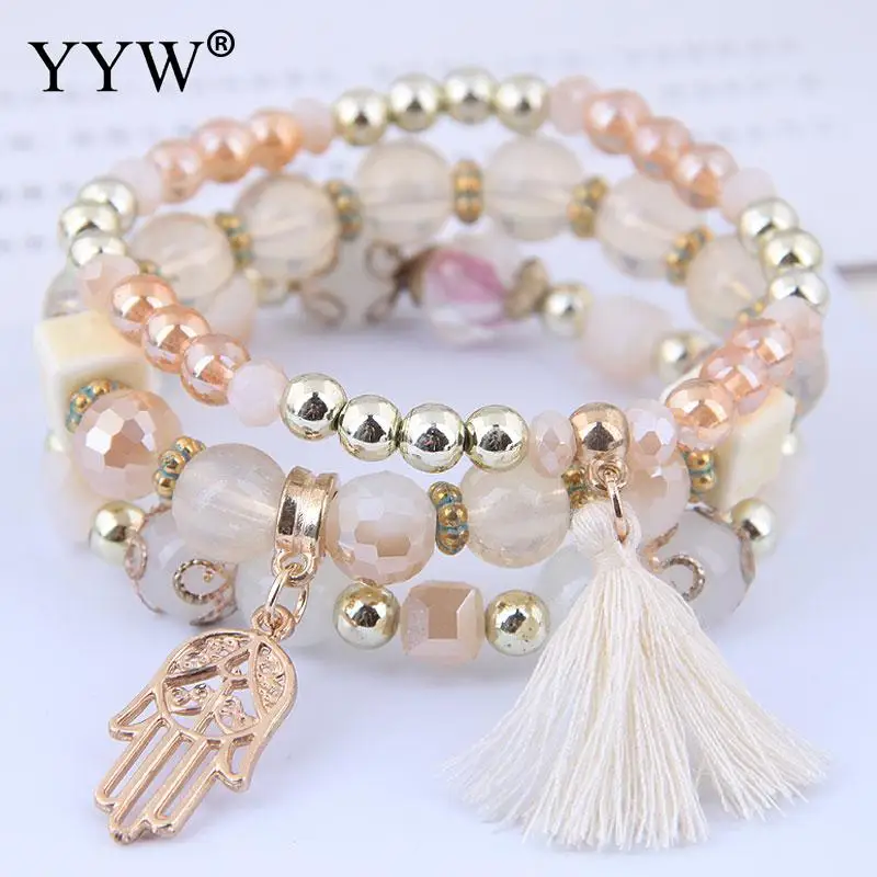 Многослойный этнический женский браслет красочные Seadbeads кисточкой эластичные