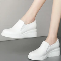 low top fashion sneakers women genuine leather wedges high heel ankle boots female slip on platform oxfords shoe casual shoes