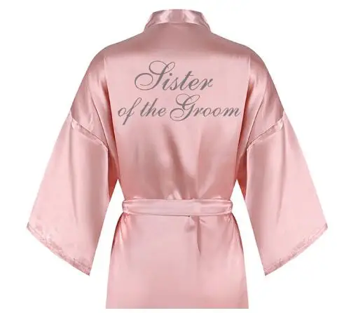Женский атласный халат для невесты серебристый розового цвета письма свадебный