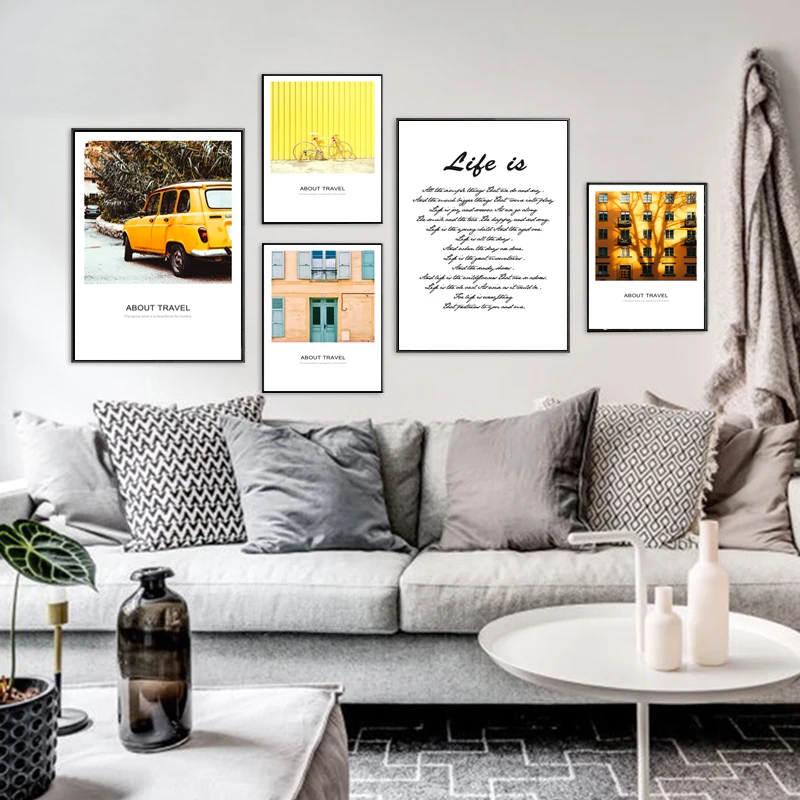 

Landscape Scandinavian Poster Nordic Desert Bus Bicycle Blue Door Wall Art Canvas Print Painting Modern Living Room Decor 5-11