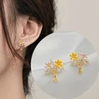 Роскошные серьги в виде листьев с покрытием из настоящего золота 14 к, нежные серьги-гвоздики с микро-инкрустацией из фианита, свадебные украшения, подвеска