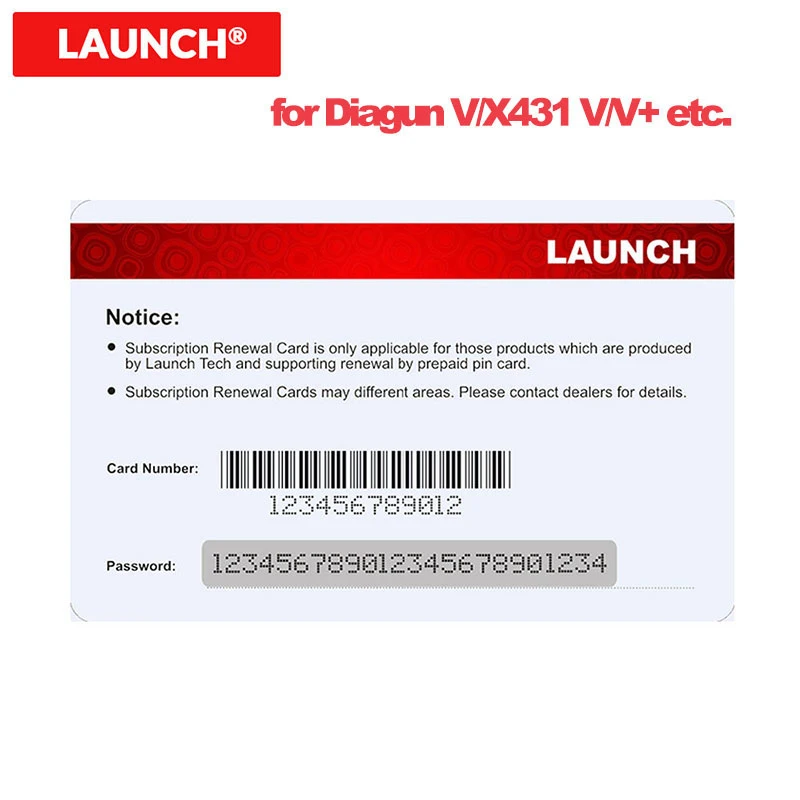 LAUNCH Pin Card 1 Year Renewal Update Subscription for 12 V Gasoline & Diesel for X431 Diagun IV/Diagun V/X431 V/V+/Pro mini/PRO