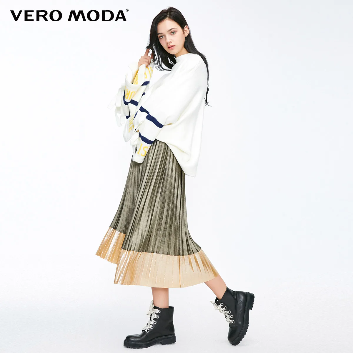 Black Vero Moda Новые поступления металлическая ткань контрастная плиссированная юбка | 318416507 - Цвет: Black