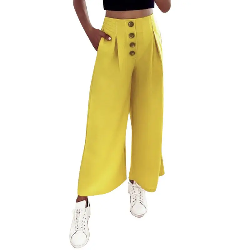 

2019 Newest Fashion Style Women Cotton Linen Wide Leg High Elastic Waist Summer Pants Loose Trousers