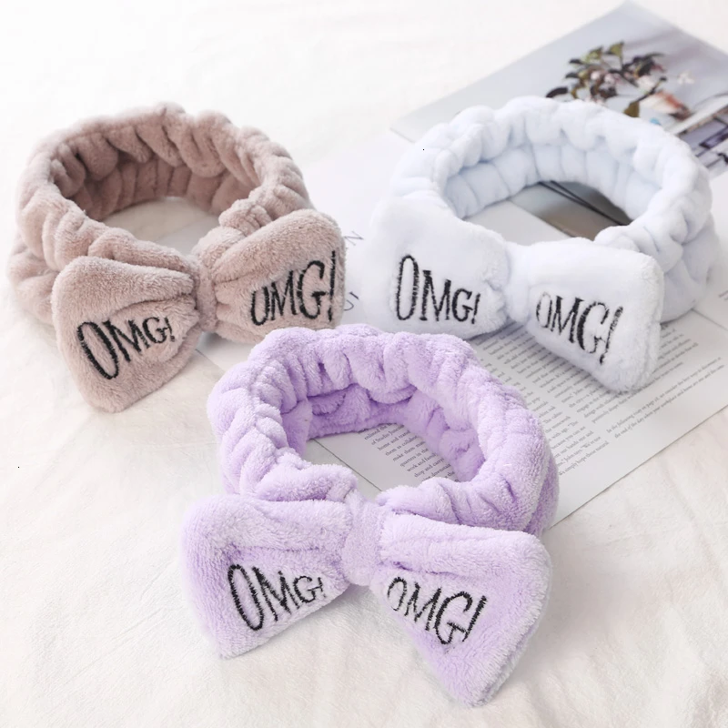 

Hair Accessories Letter OMG Headbands For Women Coral Fleece Soft Bow Girl Wash Face Hair Holder Hairbands Hair Bands Headwear
