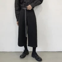 mens wide leg pants spring and autumn new basic classic simple dark korean casual loose large size nine minutes pants
