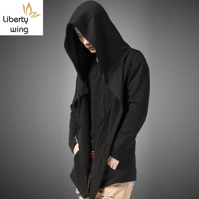 Модный мужской черный кардиган с капюшоном пальто мужское Свободное в стиле панк