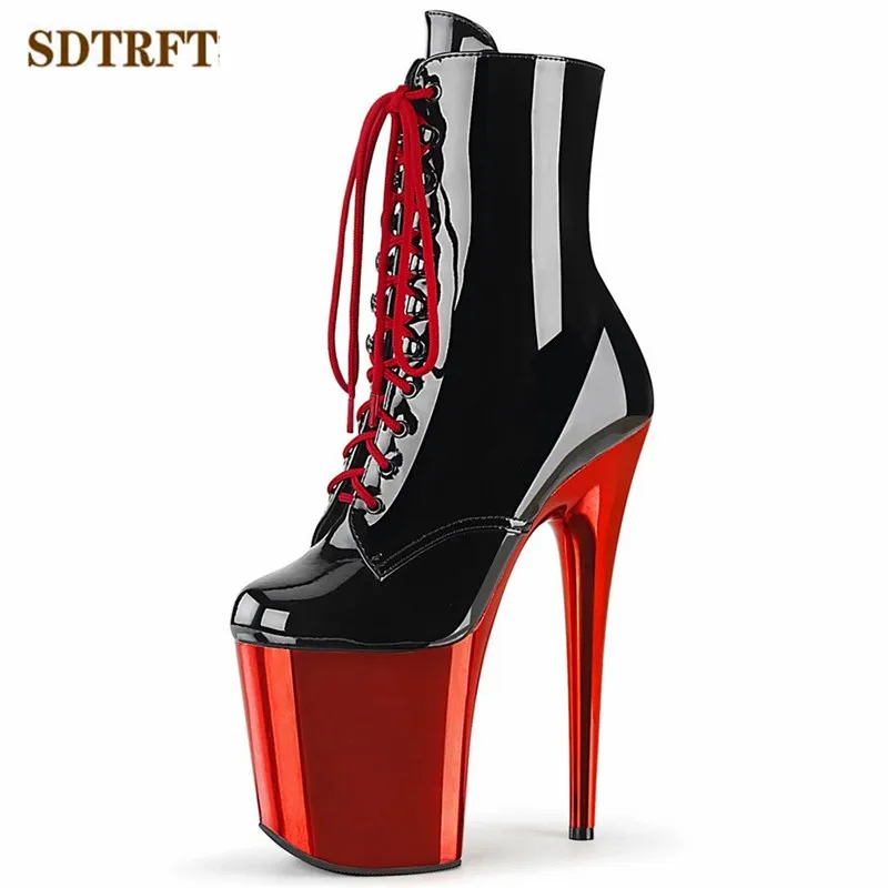 

SDTRFT Spring Autumn NightClub Stilettos 20cm Thin Heels Ankle Boots PUNK Shoes Woman Botas Mujer Electroplated Platforms Pumps