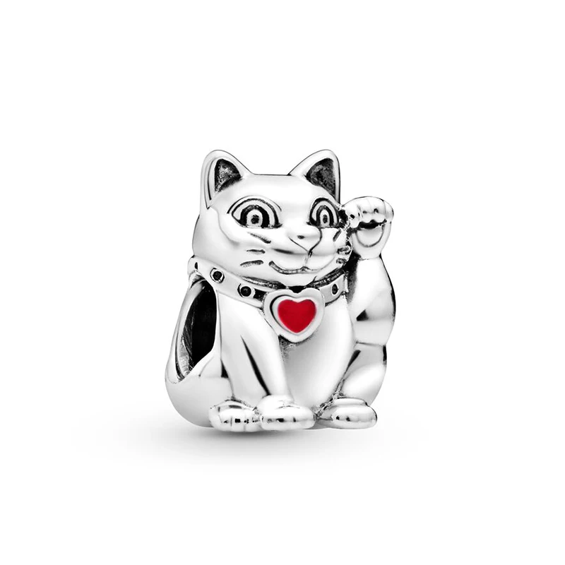 2 шт./лот, подлинные серебряные бусины с надписью Lucky Cat& Lucky Bag, подходят к оригинальному браслету Pandora, ожерелье, сделай сам, бисер для изготовления ювелирных изделий