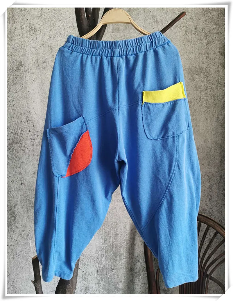 

LYUZHE Black Blue Summer Patchwork Women Pants 2021 Sequin Letter Harem Pants Elastic Waist Casual Calf-Length Pants QDY020