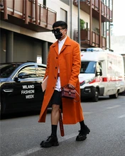 Bright Orange Woolen Men Overcoat Singal-Breasted Customize Long Jacket Formal Street Style Casual Fashion Handsome Thick Jacket (2)