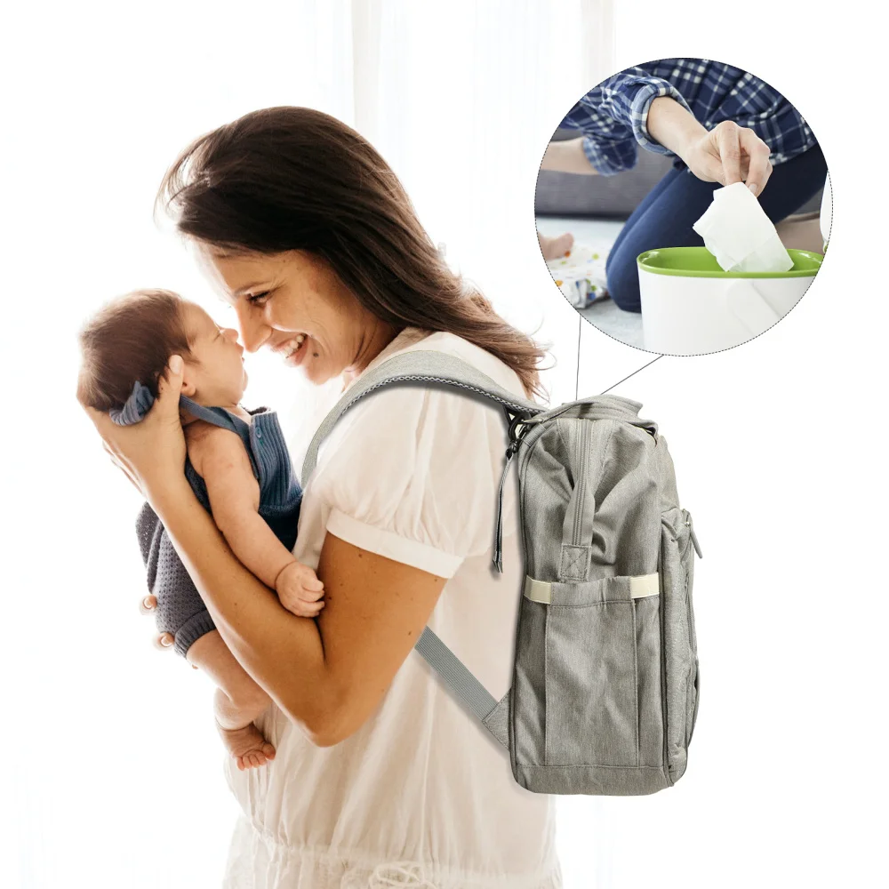 

Multi-Functional Baby Diaper Backpack with Insulated Pocket and Folding Crib
