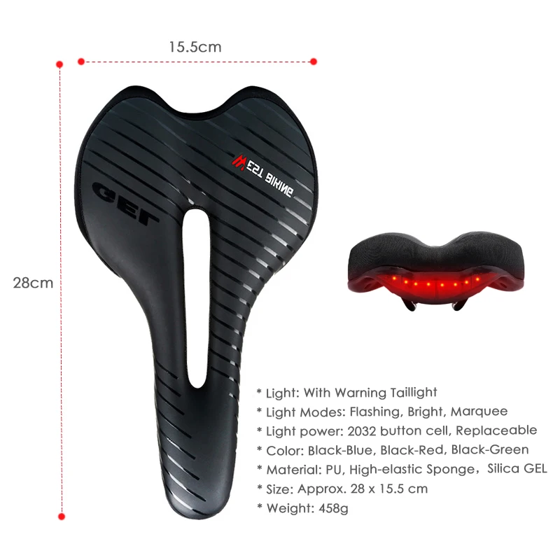 

Silicone Gel Extra Soft Bicycle MTB Saddle Cushion Hollow Saddle Taillight Cycling Road Mountain Bike Seat Bicycle Accessories