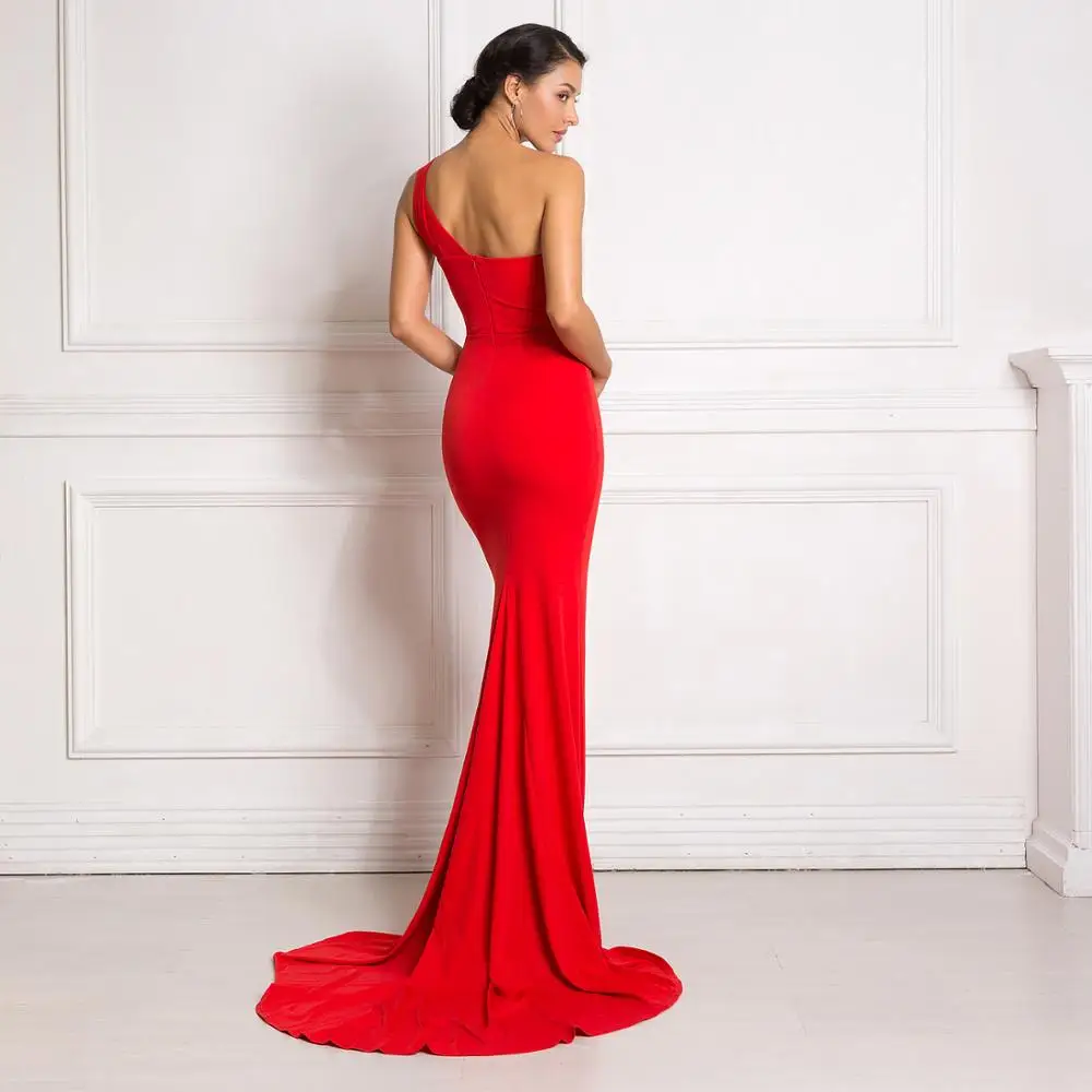 платье летнее женское сексуальные красный на одно плечо асимметрия длинное Hole