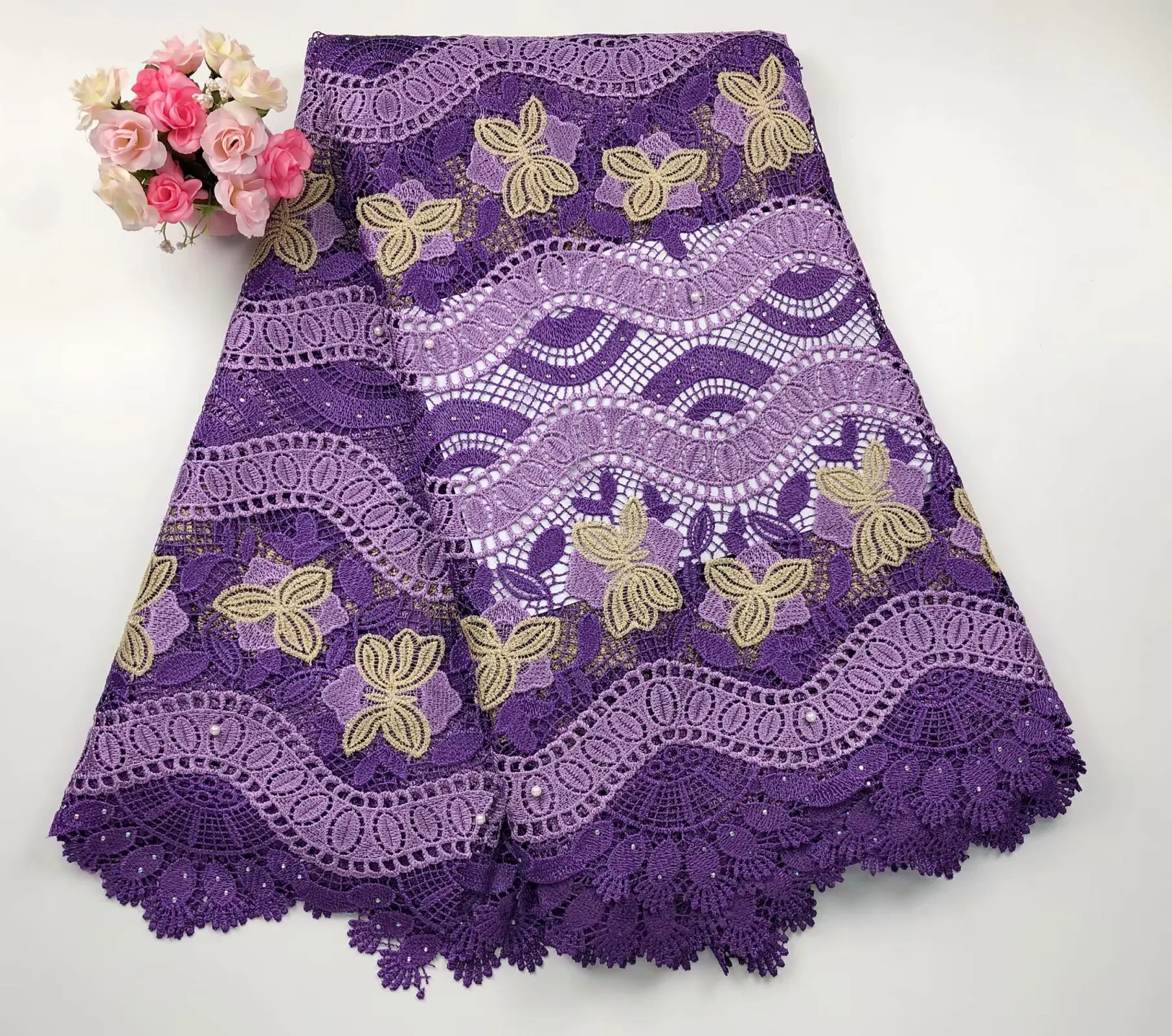 

Hot Selling Water Soluble Lace Fabric Nigerian Lace Fabric High Quality Cord lace In Multi-Colors