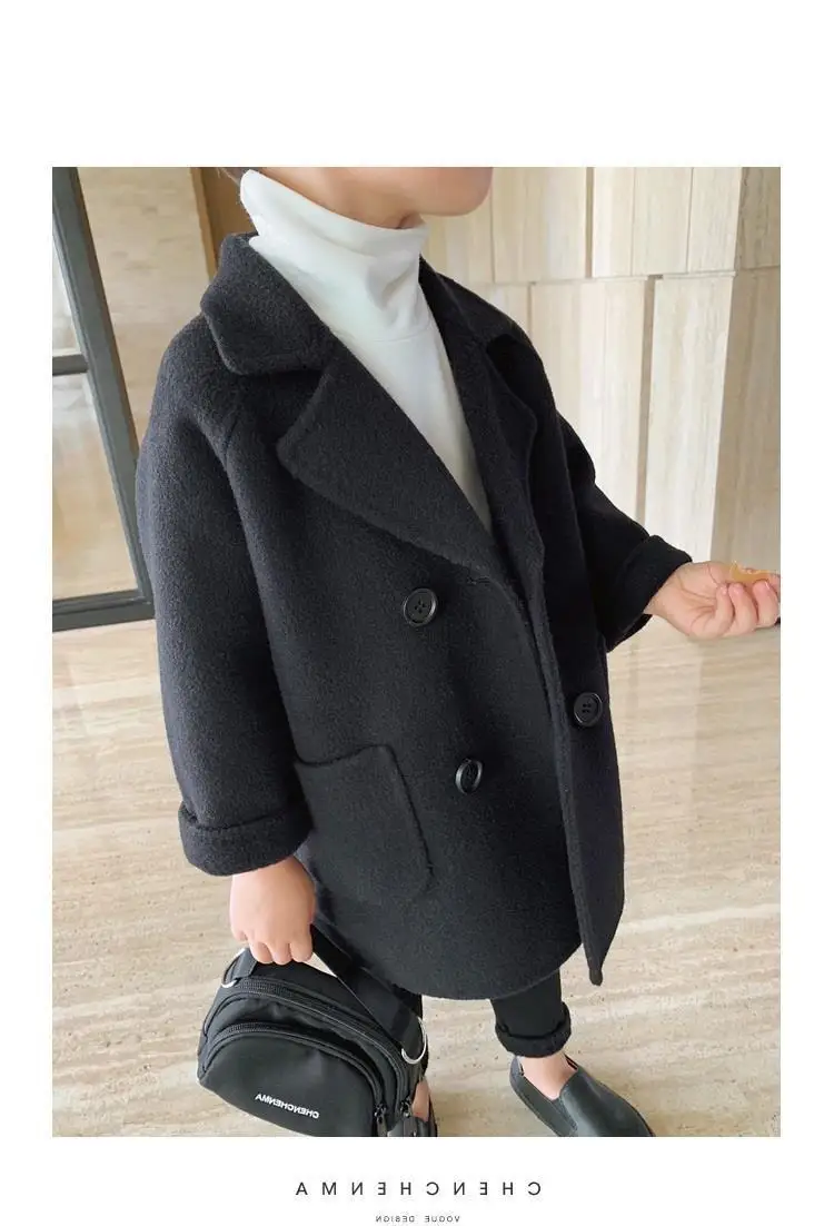 WLG модное зимнее шерстяное пальто для мальчиков детское длинное стильное плотное