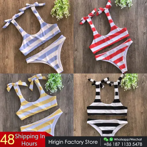 2018 летние Для женщин облегающий бикини полосатый купальный костюм пляжный для