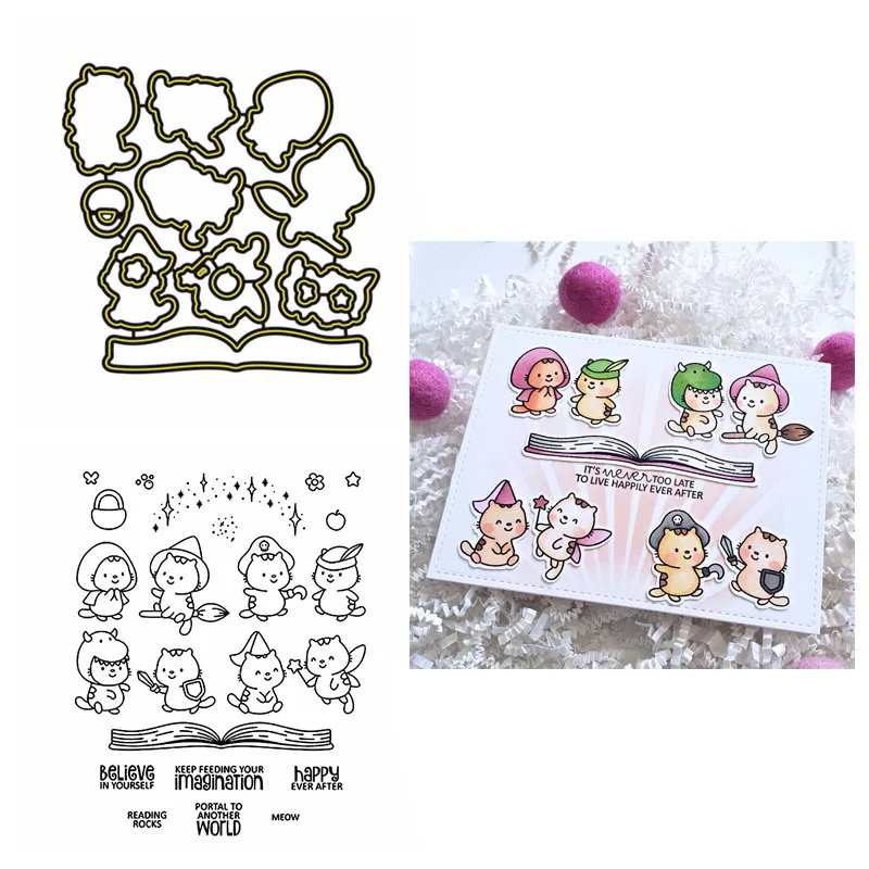 

An Open Book Cut cats Metal Cutting Dies and Clear Stamps set for DIY Scrapbooking Crafts Cards Making 2020 New