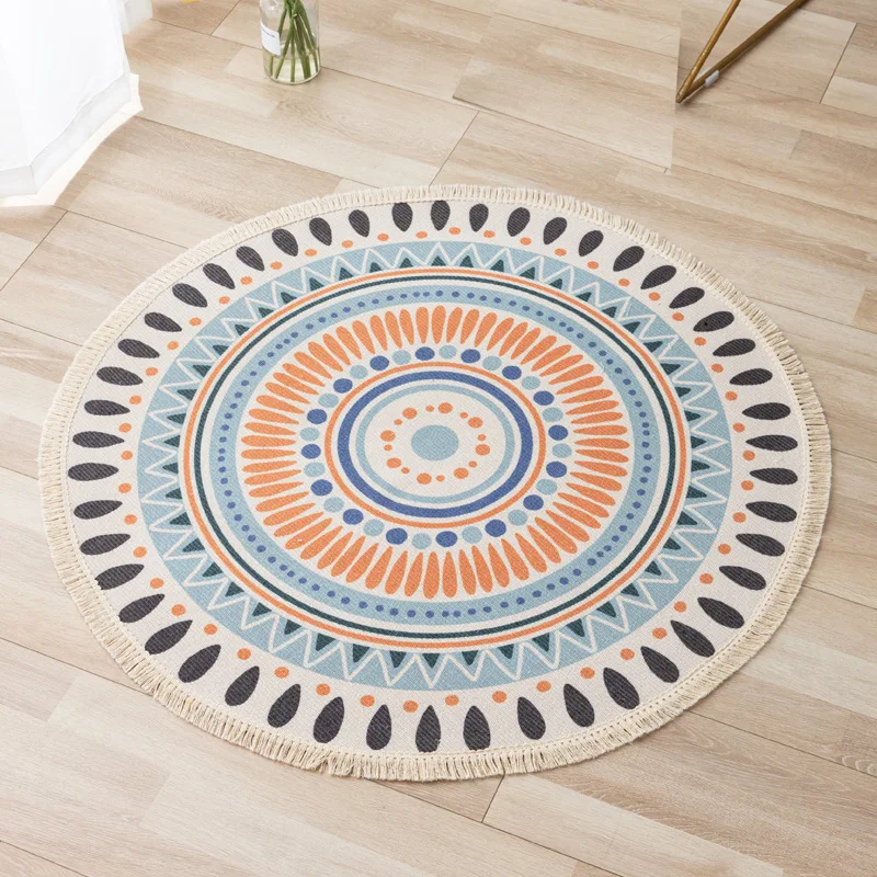 nordic cotton and linen tassel retro rug anti slip carpets doormat sofa coffee table with bar round mat rugs for bedroom bedside free global shipping