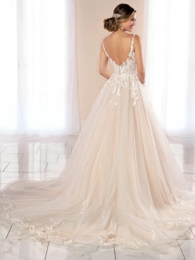 

JSLYHS Luxury Lace V-neck Bridal Wedding Dress Halter Tulle A-line Skirt Halter Champagne Bride Wedding Dress White Beige Custom