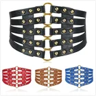 Модный пояс с широким поясом, эластичный тонкий корсет, черный корсет, искусственная кожа, Ретро стиль, панк, с заклепками