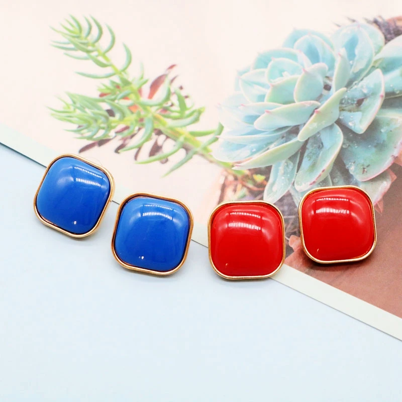 

Stud Square Earrings Red Blue Squre New Fashion Accessories For Women's Party