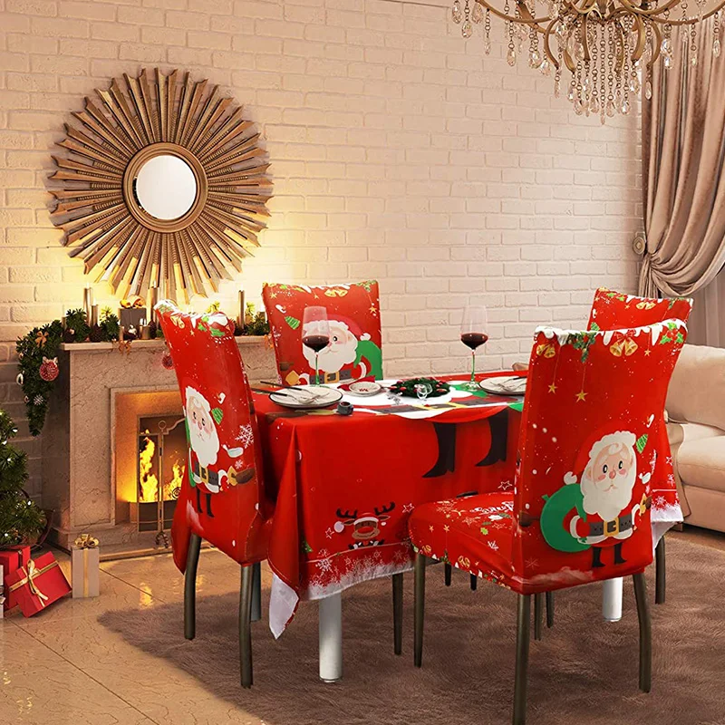 

Чехлы на стулья с рождественским принтом Санта-Клауса, эластичные съемные чехлы для обеденных стульев, чехол на кухонные сиденья, домашний ...