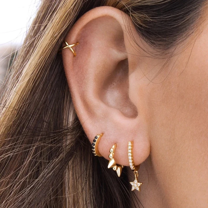 

AIDE INS U-shaped Zircon Stars Hoop Earrings 925 Sterling Silver Earrings For Women Silver Jewelry Earring Aretes De Mujer