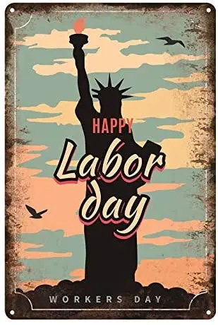 

FOEMXIEN Happy Labor Day;Tin Sign Wall Retro Metal Bar Pub Poster Metal 11.87.9in