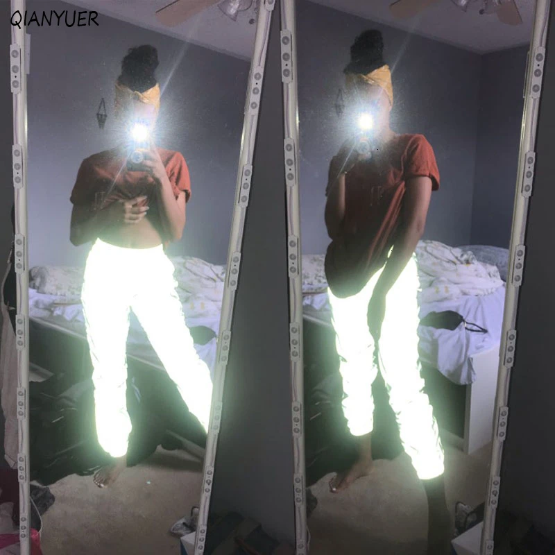 Женские повседневные шаровары Светоотражающие Брюки свободные уличные штаны в