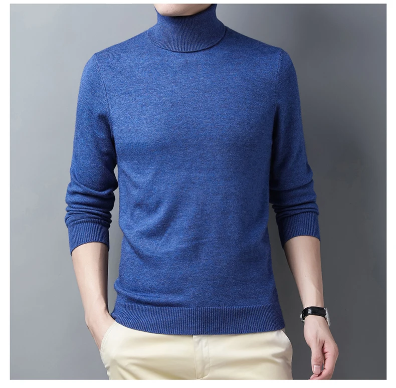 

Can turn high-necked sweater men's autumn and winter solid color warm undershirt simple hundred men's knitwear tide