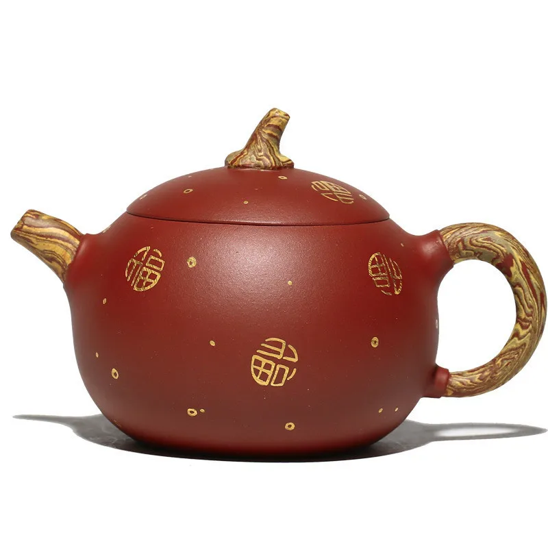 

Yixing Purple Clay Xishi Tea Pot Boutique outline in gold Teapots Handmade beauty kettle Tea ceremony Customized gifts 170ml