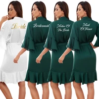 2021 ruffled robe satin robe bride bridesmaid robes bridal robes bride team silk robes for women bathrobe green