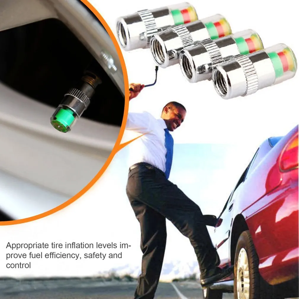 4pcs Car Tire Pressure Monitor Valve Stem Caps - Air Alert Tire Valve Cap with Pressure Sensor Monitor Light Indicator image 2
