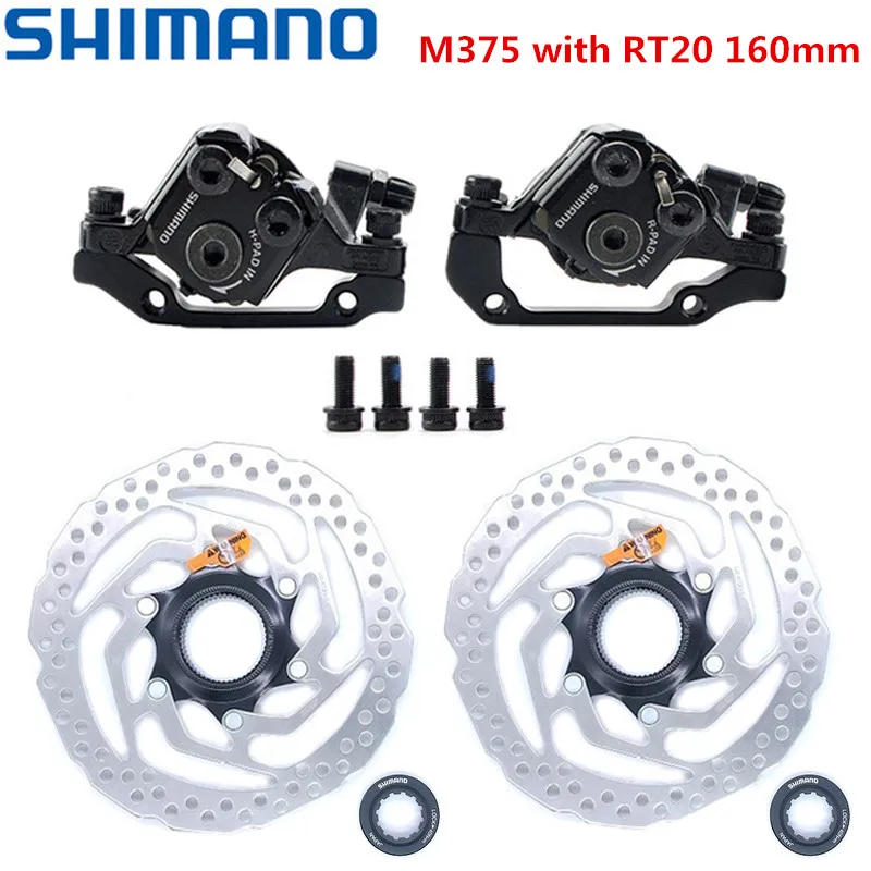 Shimano BR-M375 механические дисковые тормозные суппорты для Acera Alivio Deore с резиновыми накладками M375 суппорт w/n G3 HS1 ротор - Цвет: Pair with RT20 160mm