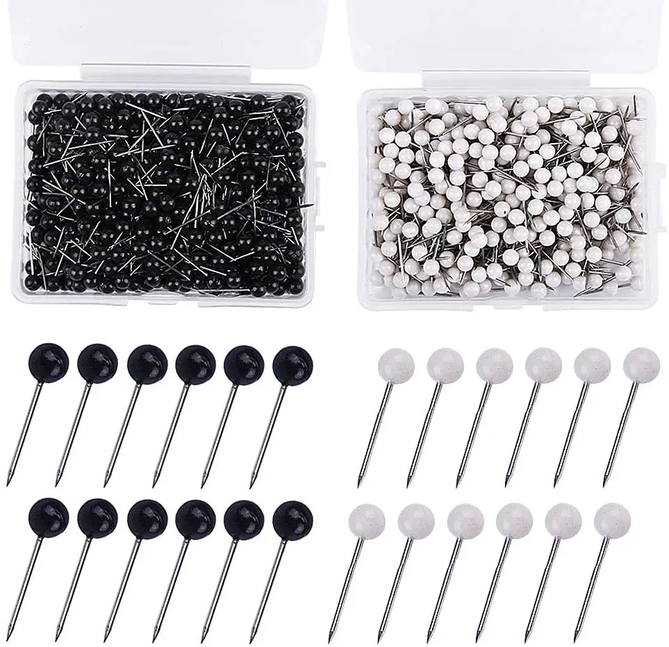 

LMDZ 1000pcs/box Metal Map Tacks Push Pins Round Head with Steel Point Safety Black White Colors For Office School Homemade