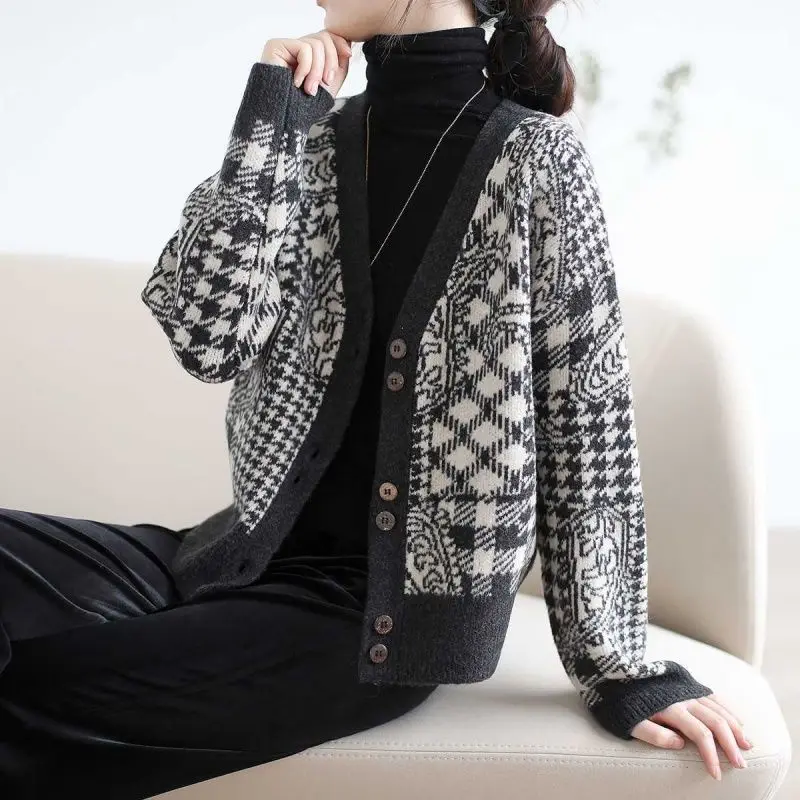 

Warm Short Jacket Double-sided Knit Sweater Korean Style Sweter Kardigan Luxury Women's Clothing Cashmere Cardigan