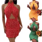 Женский короткий сарафан с открытой спиной и цветочным принтом, обтягивающий пикантный мини-сарафан с перекрещивающимися лямками на шее, платье-футляр с вырезом спереди, 2021