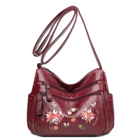embroidery floral shoulder bag women soft leather purses and handbags luxury designer lady travel large crossbody messenger bag