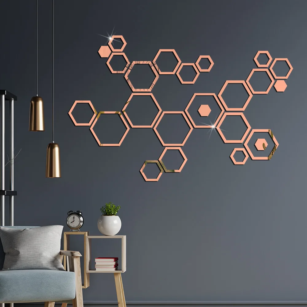 

Geometric hexagon DIY combination mirror acrylic wall sticker Children's bedroom waterproof self-adhesive sticker 3D wallsticker