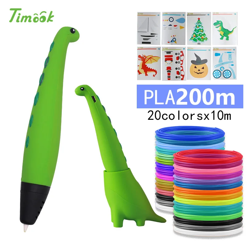 green pen 200m PLA Милая 3d Ручка dinosa, 3d ручки с PLA нитью, 3d модель, креативная ручка для дудлера, детский подарок, 3d Рисунок, pen-3d, ручка для печати - Цвет: green pen 200m PLA