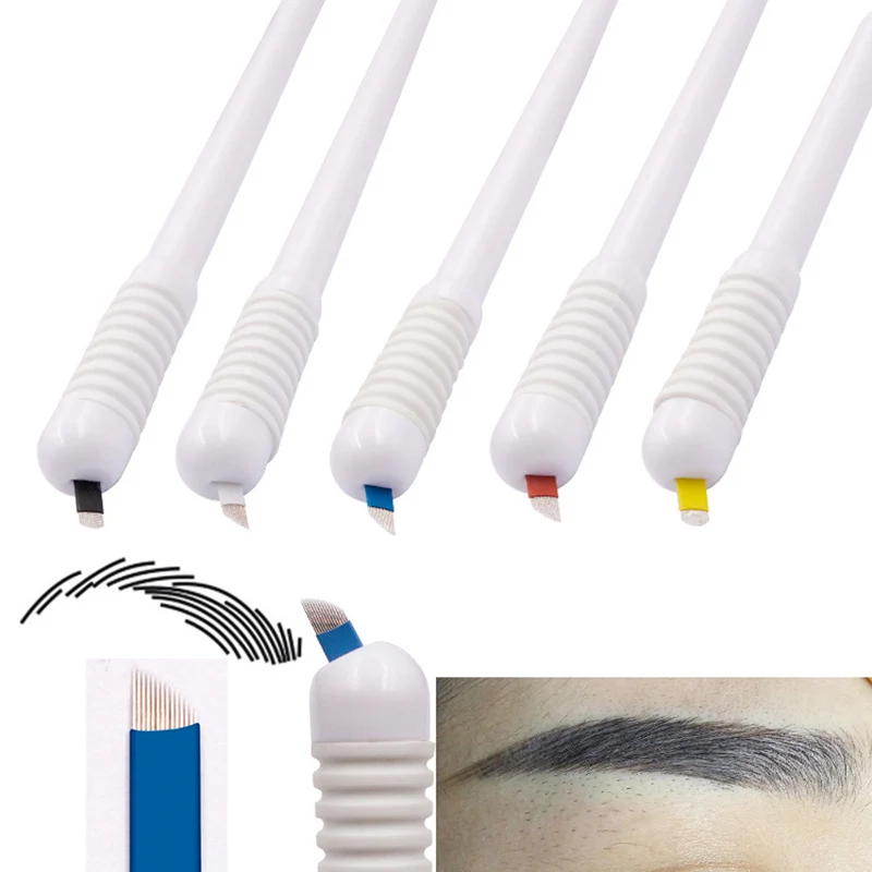 

10Pcs Microblading Manual Tattoo Eyebrow Pens Rotary Disposable Tattoo Pens 9F/12F/14F/18U Blades Tebori Tools For 3D Embroidery
