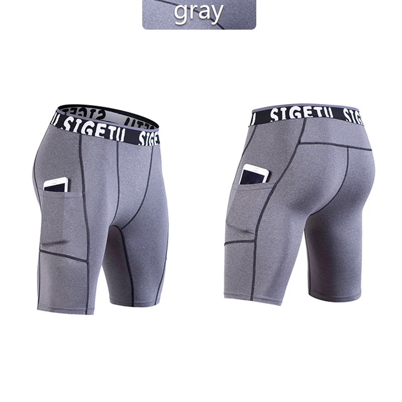 Gray Компрессионные спортивные мужские шорты, шорты, компрессионное нижнее белье, шорты Кроссфит, шорты для бега, спортивные мужские быстросохнущие штаны - Цвет: Gray