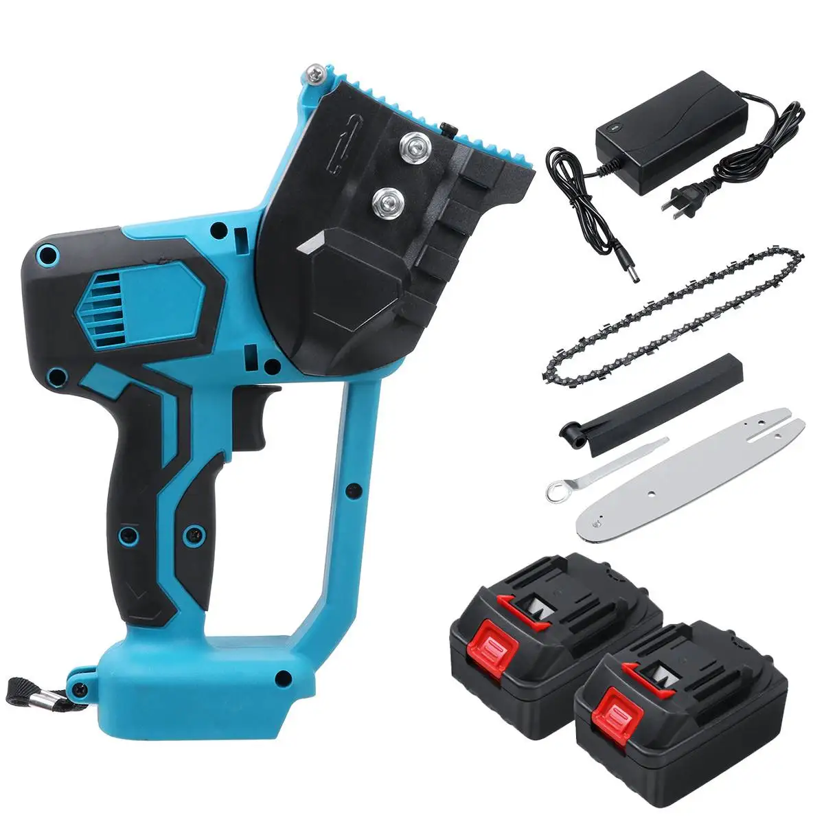 

8 Inch Cordless Electric Chain Saw Brushless Motor Rechargeable Chainsaw Woodwork Power Tool with Blade 2X Lithium Batteries