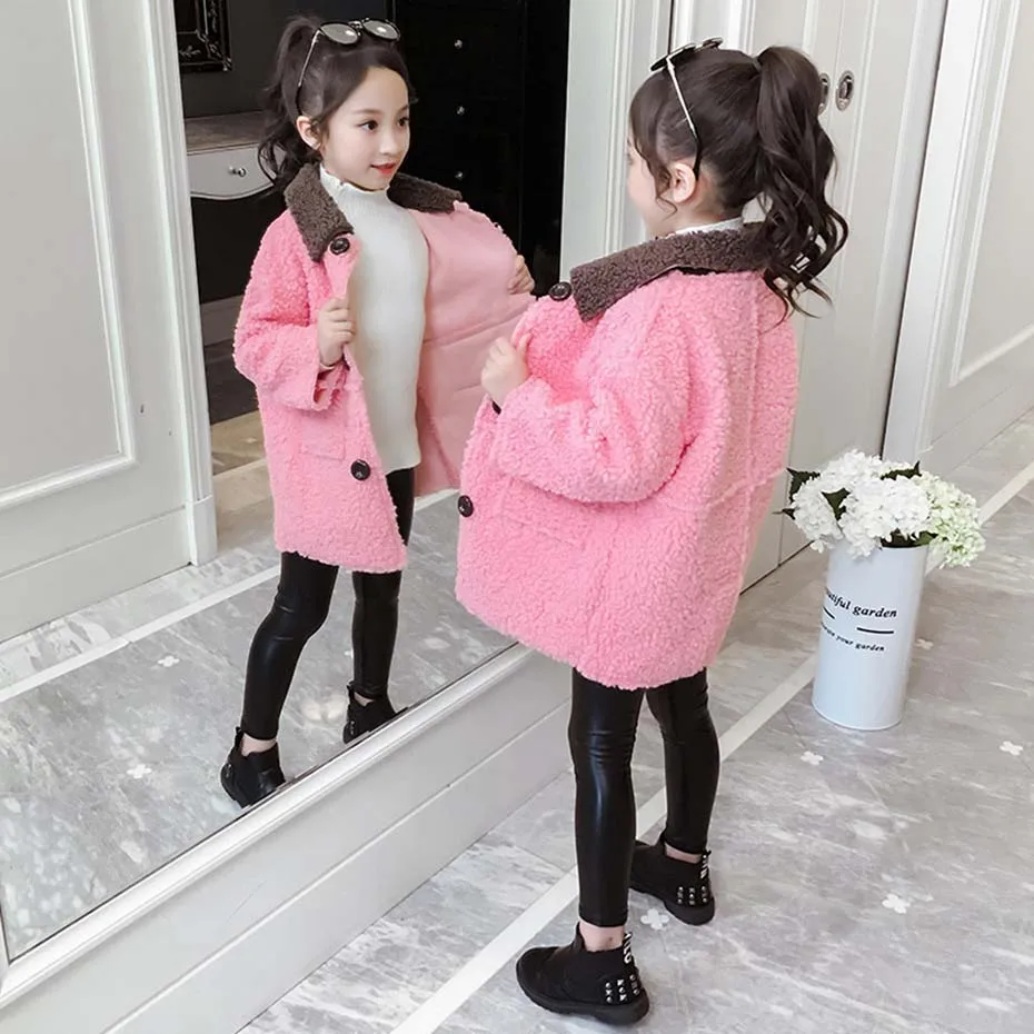 Новая куртка для девочек однотонные шерстяные пальто детская верхняя одежда с