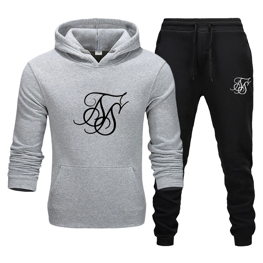 

New Fashion Man Outdoor Sports Running Pants and Clothing 2 Pieces Hooded Casual Sportswear Jogging Men S-3XL