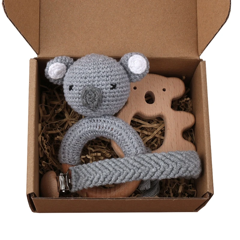 

3Pcs Baby Wooden Teether Crochet Pacifier Chain Clips BPA Free Wood Rodent Rattle Baby Mobile Gym Educational Toys